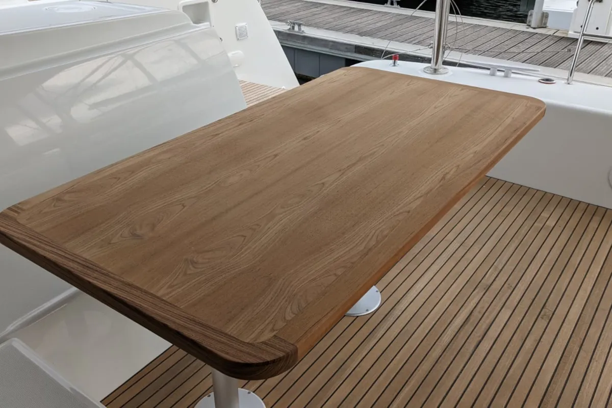 Deck of Ria III, a Lagoon 42 catamaran at Municipal Unit of Lefkada, Greece
