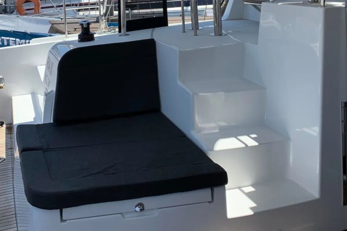 Deck of Ria III, a Lagoon 42 catamaran at Municipal Unit of Lefkada, Greece