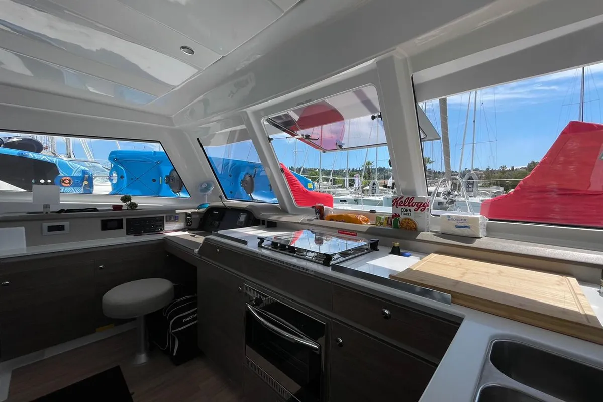Galley of Helona, a Bali Catspace catamaran at Volos, Greece