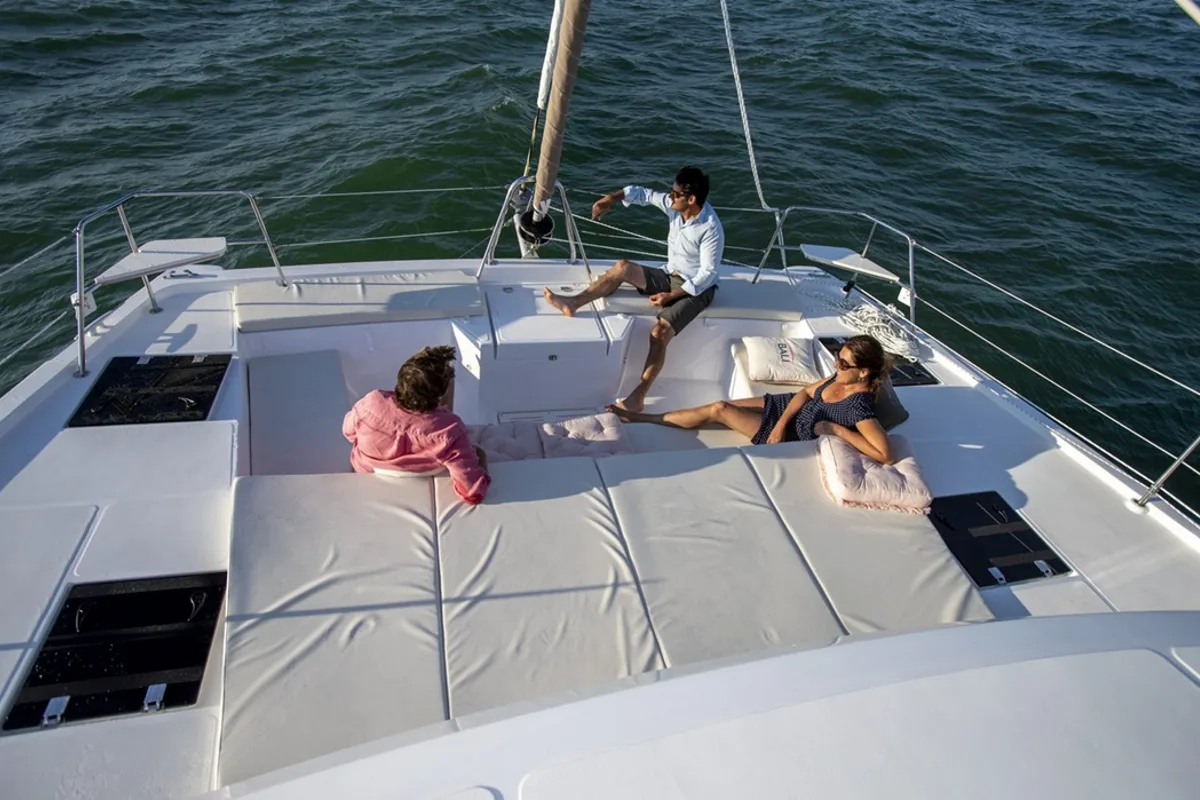 Deck of Helona, a Bali Catspace catamaran at Volos, Greece