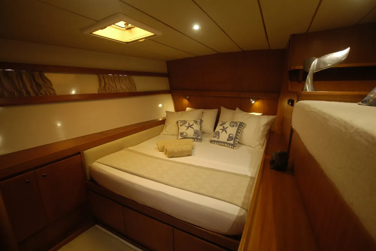 Cabin on Lonestar, a Custom Made Lonestar catamaran at Roche Caiman, Seychelles