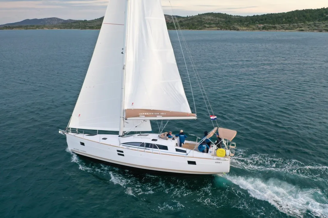 Exterior view of Tatiana, a Elan Impression 45.1 sailboat at Pirovac, Croatia