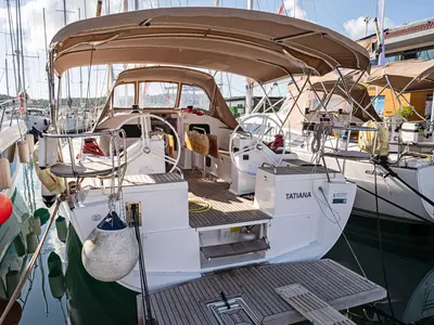 Cockpit of Tatiana, a Elan Impression 45.1 sailboat at Pirovac, Croatia