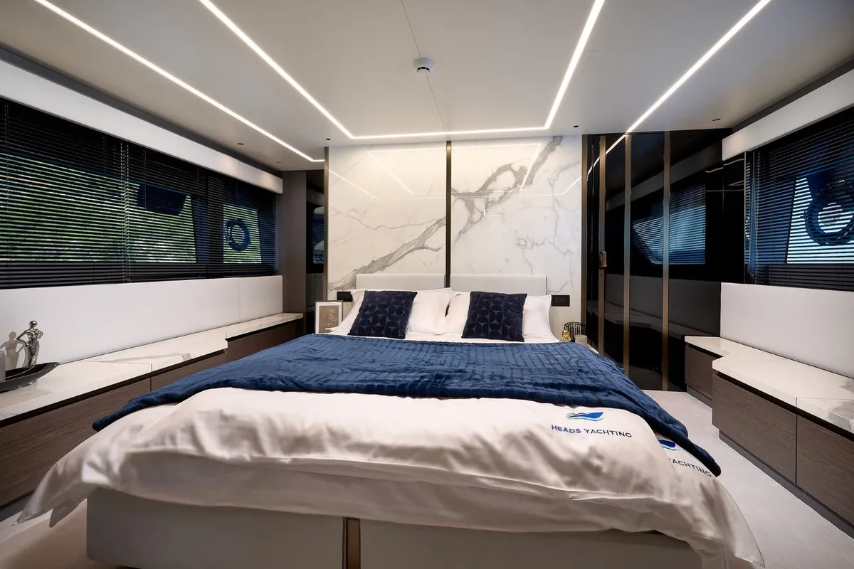 Cabin on Blue Moon, a Explorer Fly 62 motor yacht at Općina Sukošan, Croatia
