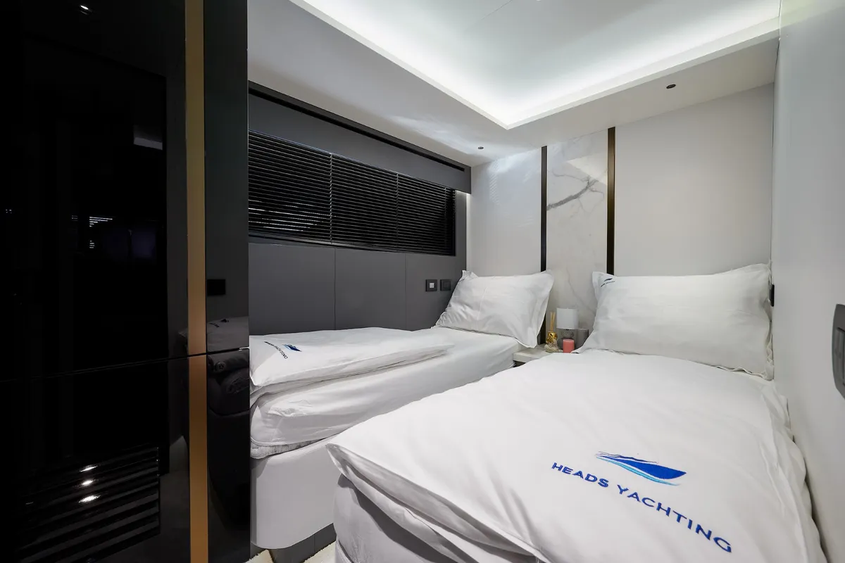 Cabin on Blue Moon, a Explorer Fly 62 motor yacht at Općina Sukošan, Croatia