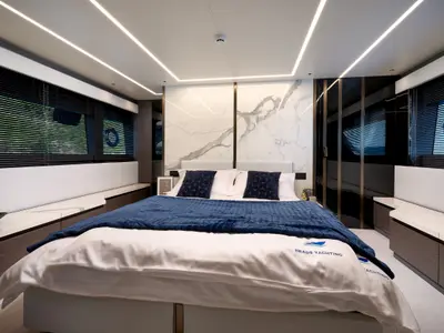 Cabin on Blue Moon, a Explorer Fly 62 motor yacht at Općina Sukošan, Croatia