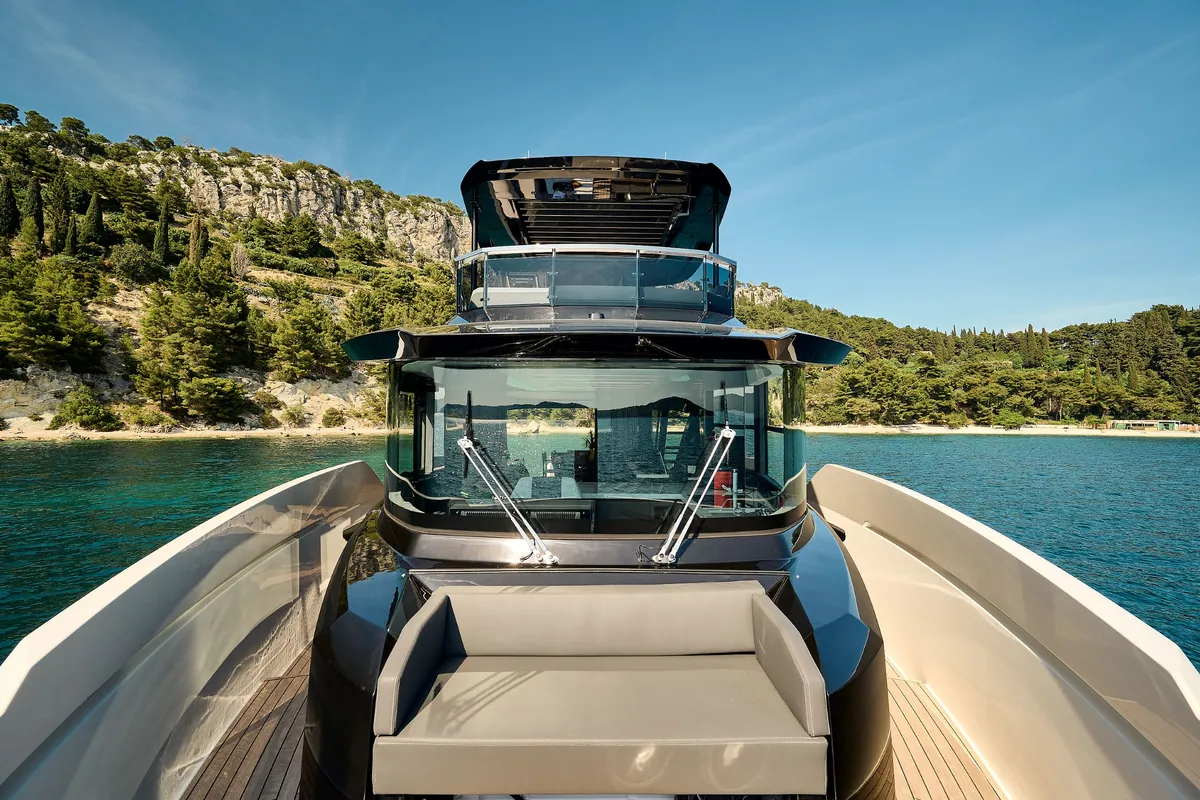 Deck of Blue Moon, a Explorer Fly 62 motor yacht at Općina Sukošan, Croatia