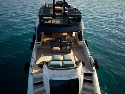 Deck of Blue Moon, a Explorer Fly 62 motor yacht at Općina Sukošan, Croatia
