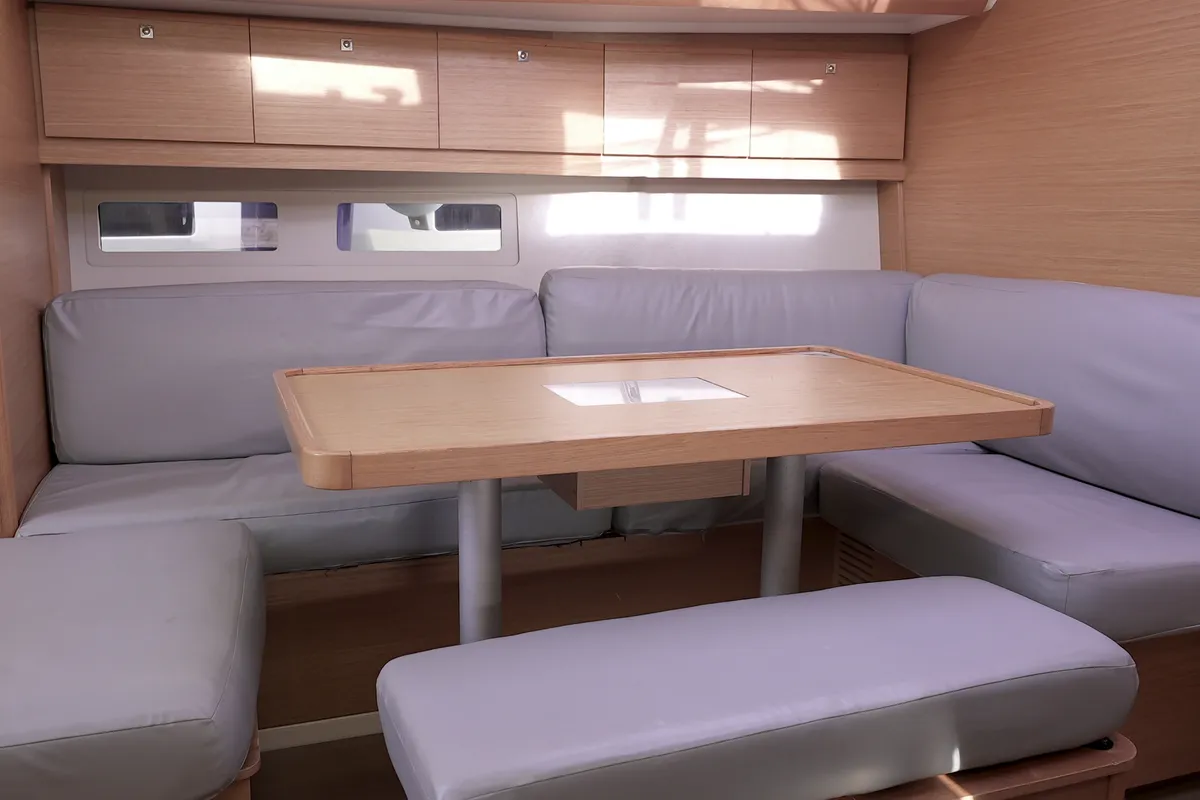 Salon of Argo, a Dufour 412 Grand large sailboat at Municipal Unit of Lefkada, Greece