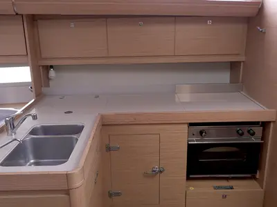 Galley of Argo, a Dufour 412 Grand large sailboat at Municipal Unit of Lefkada, Greece