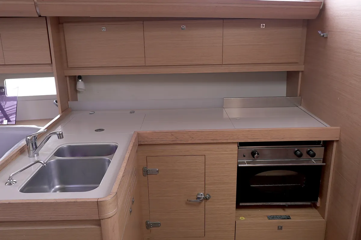 Galley of Argo, a Dufour 412 Grand large sailboat at Municipal Unit of Lefkada, Greece