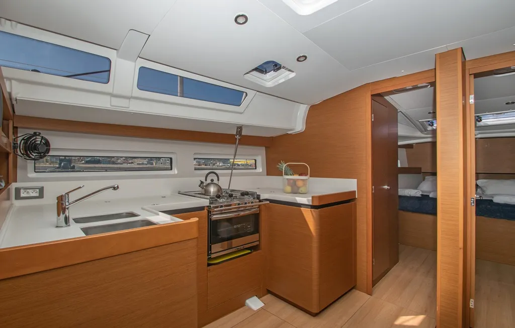 Galley of Knot, a Jeanneau Sun Odyssey 490 sailboat at Zakynthos Municipal Unit, Greece