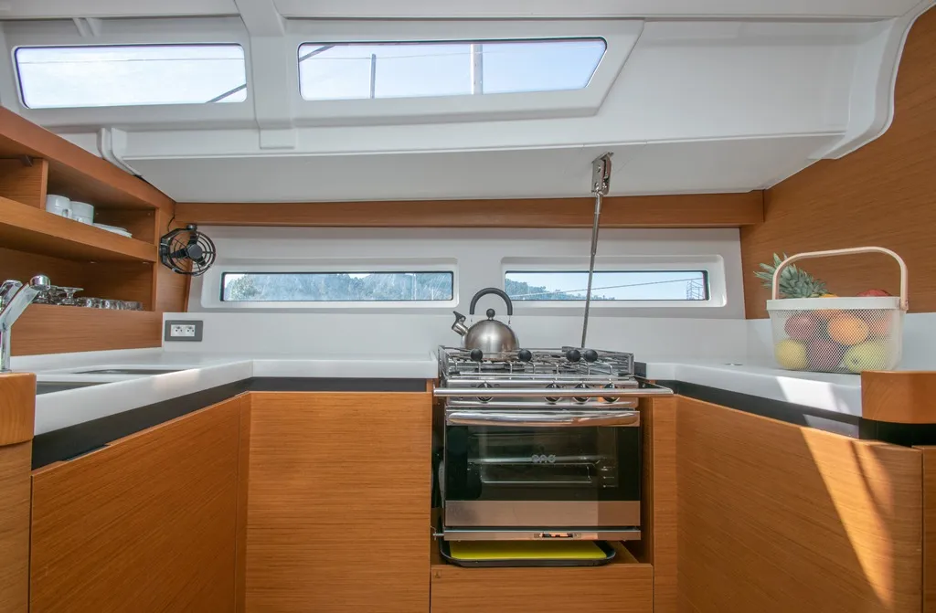 Galley of Knot, a Jeanneau Sun Odyssey 490 sailboat at Zakynthos Municipal Unit, Greece