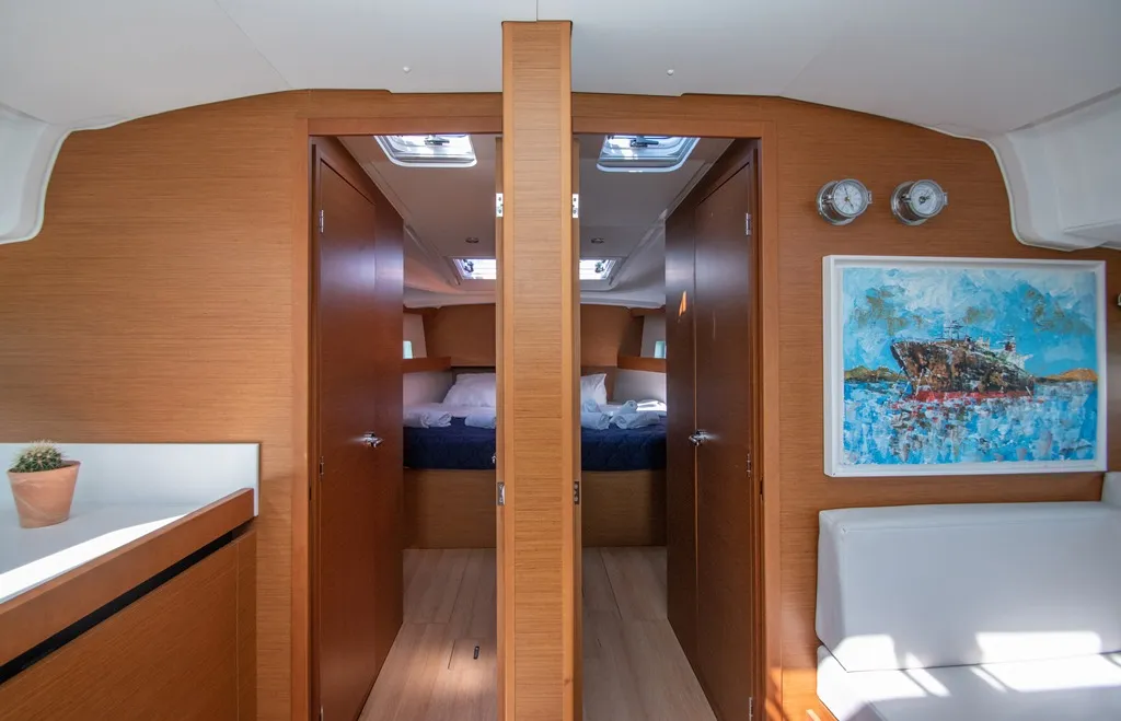Salon of Knot, a Jeanneau Sun Odyssey 490 sailboat at Zakynthos Municipal Unit, Greece