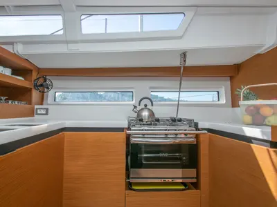 Galley of Knot, a Jeanneau Sun Odyssey 490 sailboat at Zakynthos Municipal Unit, Greece