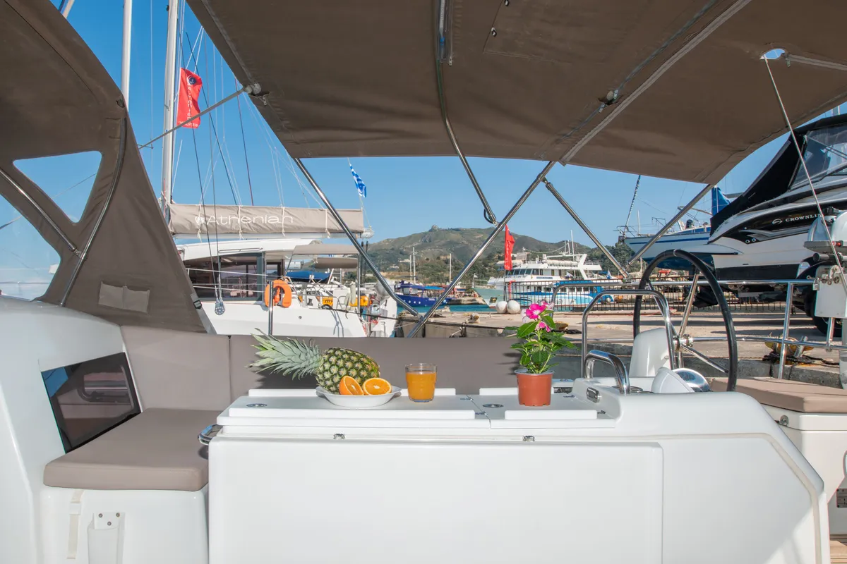 Deck of Knot, a Jeanneau Sun Odyssey 490 sailboat at Zakynthos Municipal Unit, Greece