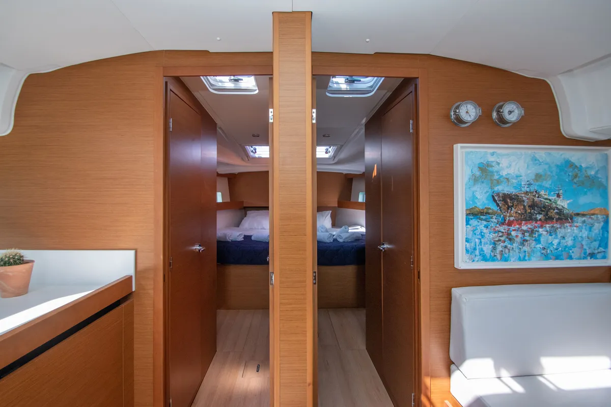Cabin on Knot, a Jeanneau Sun Odyssey 490 sailboat at Zakynthos Municipal Unit, Greece