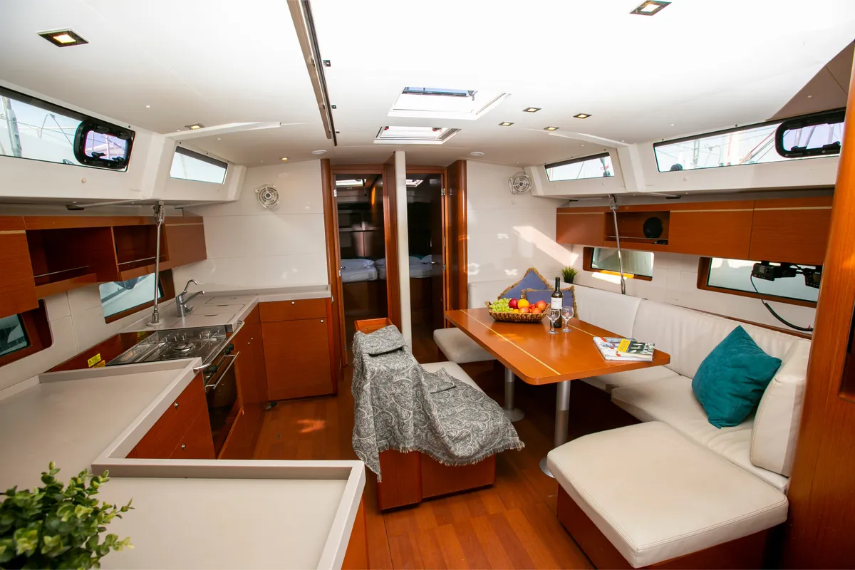Salon of Dancing Queen, a Beneteau Oceanis 46.1 sailboat at Athens, Greece