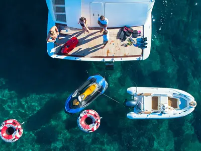 Deck of Karisma, a Canados 86 motor yacht at Općina Baška Voda, Croatia
