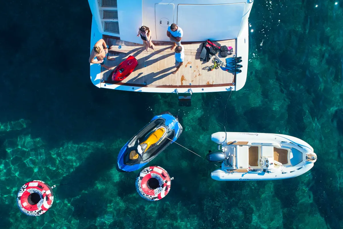 Deck of Karisma, a Canados 86 motor yacht at Općina Baška Voda, Croatia