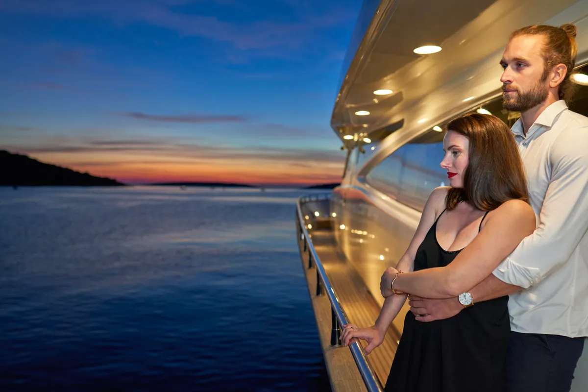 Deck of Karisma, a Canados 86 motor yacht at Općina Baška Voda, Croatia