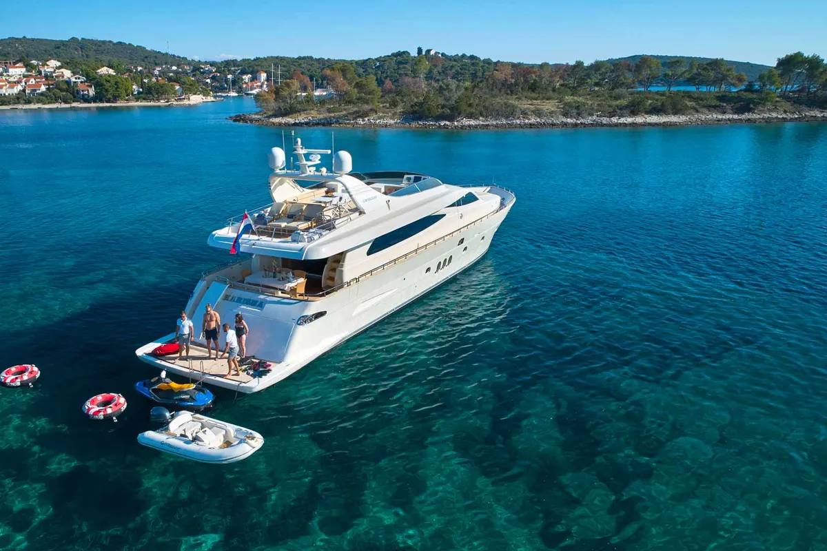 Exterior view of Karisma, a Canados 86 motor yacht at Općina Baška Voda, Croatia