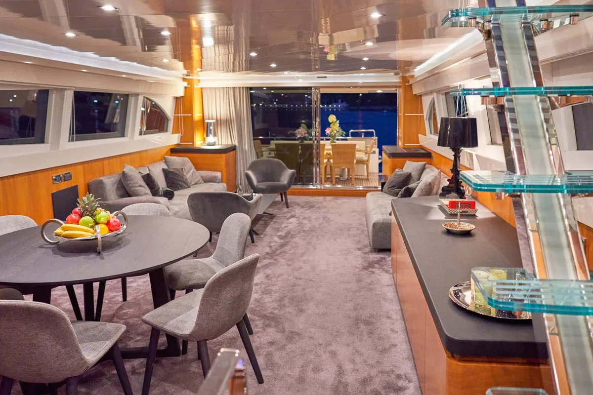 Salon of Karisma, a Canados 86 motor yacht at Općina Baška Voda, Croatia