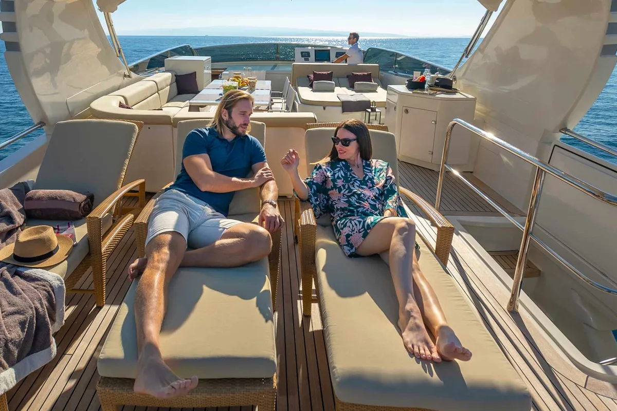 Deck of Karisma, a Canados 86 motor yacht at Općina Baška Voda, Croatia