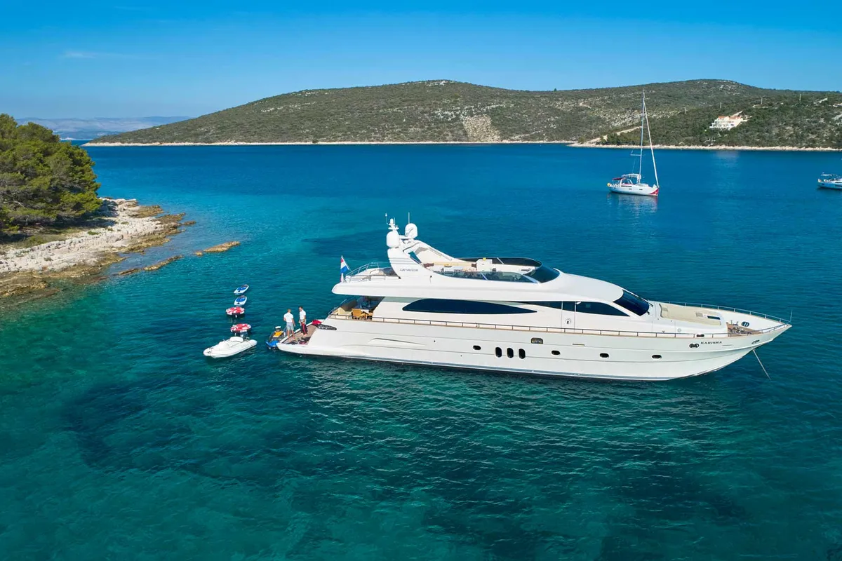 Exterior view of Karisma, a Canados 86 motor yacht at Općina Baška Voda, Croatia