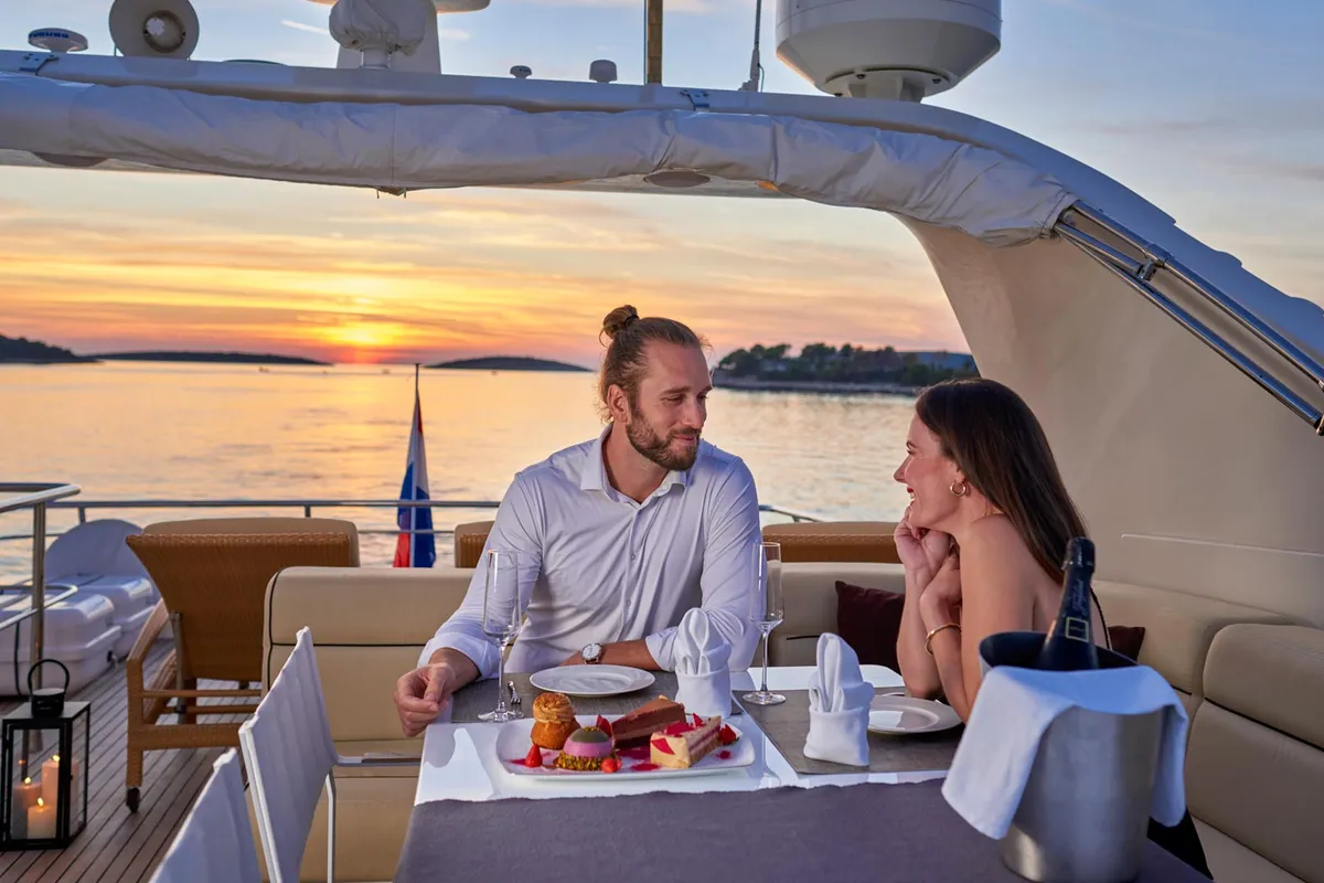 Deck of Karisma, a Canados 86 motor yacht at Općina Baška Voda, Croatia