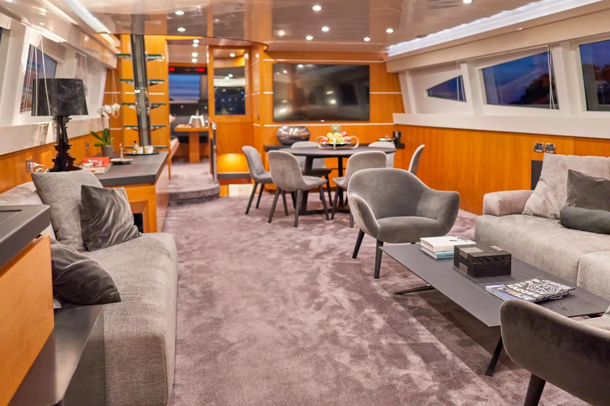 Salon of Karisma, a Canados 86 motor yacht at Općina Baška Voda, Croatia
