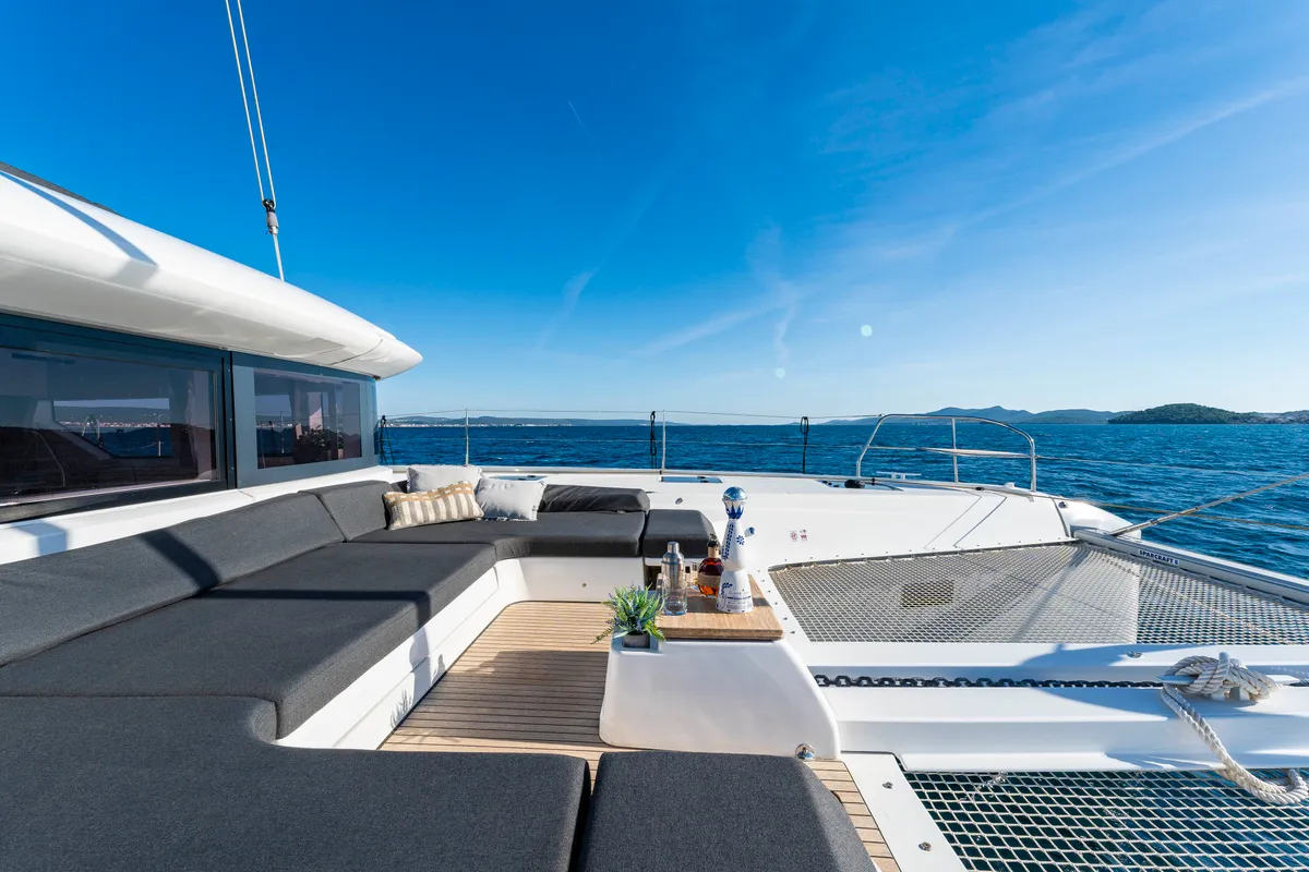 Deck of Black Caviar, a Lagoon 55 catamaran at Split, Croatia