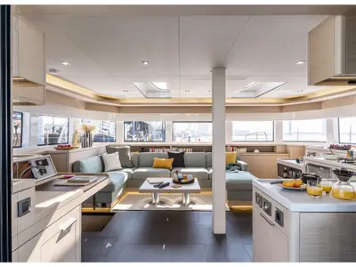 Salon of Black Caviar, a Lagoon 55 catamaran at Split, Croatia