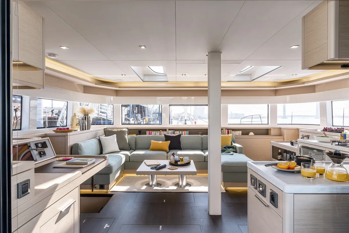 Salon of Black Caviar, a Lagoon 55 catamaran at Split, Croatia