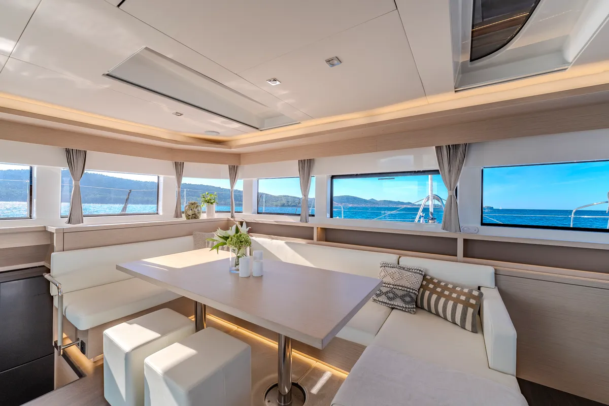 Salon of Black Caviar, a Lagoon 55 catamaran at Split, Croatia