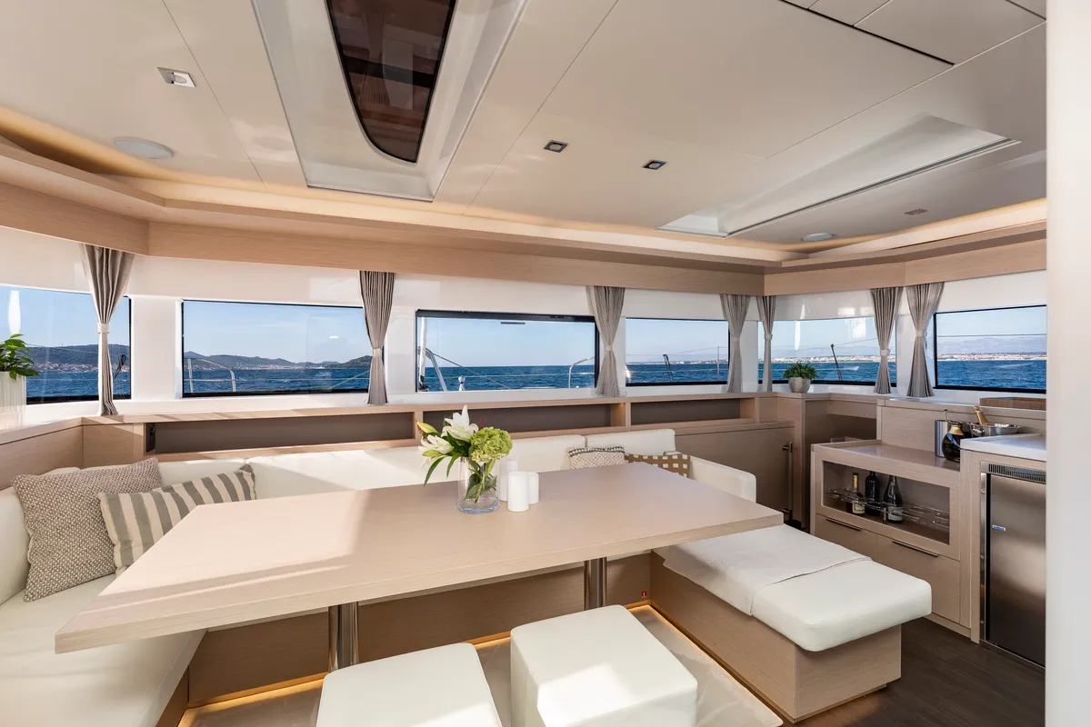 Salon of Black Caviar, a Lagoon 55 catamaran at Split, Croatia