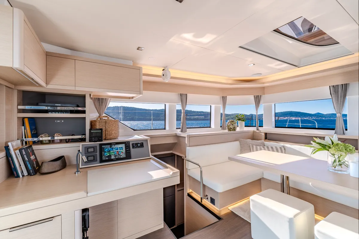 Salon of Black Caviar, a Lagoon 55 catamaran at Split, Croatia