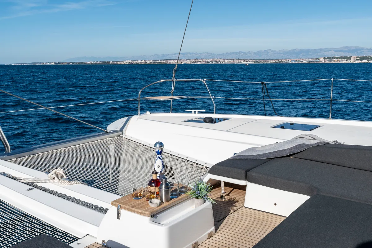 Deck of Black Caviar, a Lagoon 55 catamaran at Split, Croatia