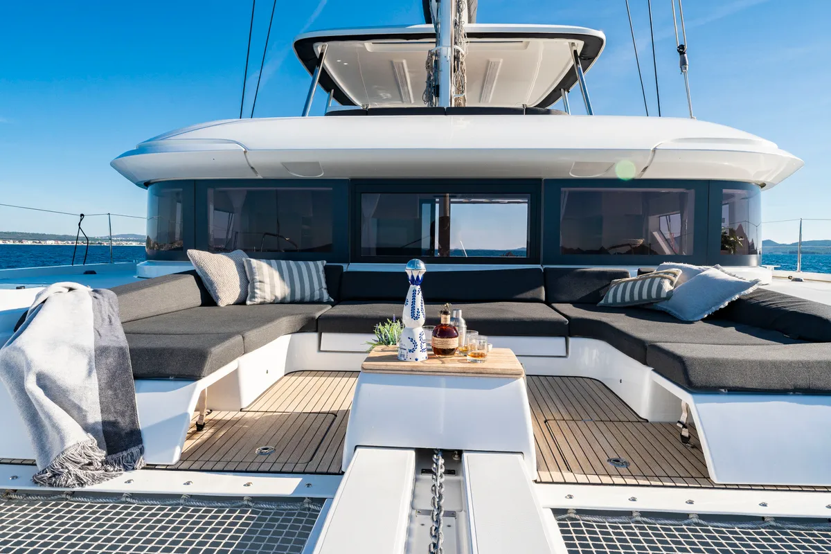 Deck of Black Caviar, a Lagoon 55 catamaran at Split, Croatia