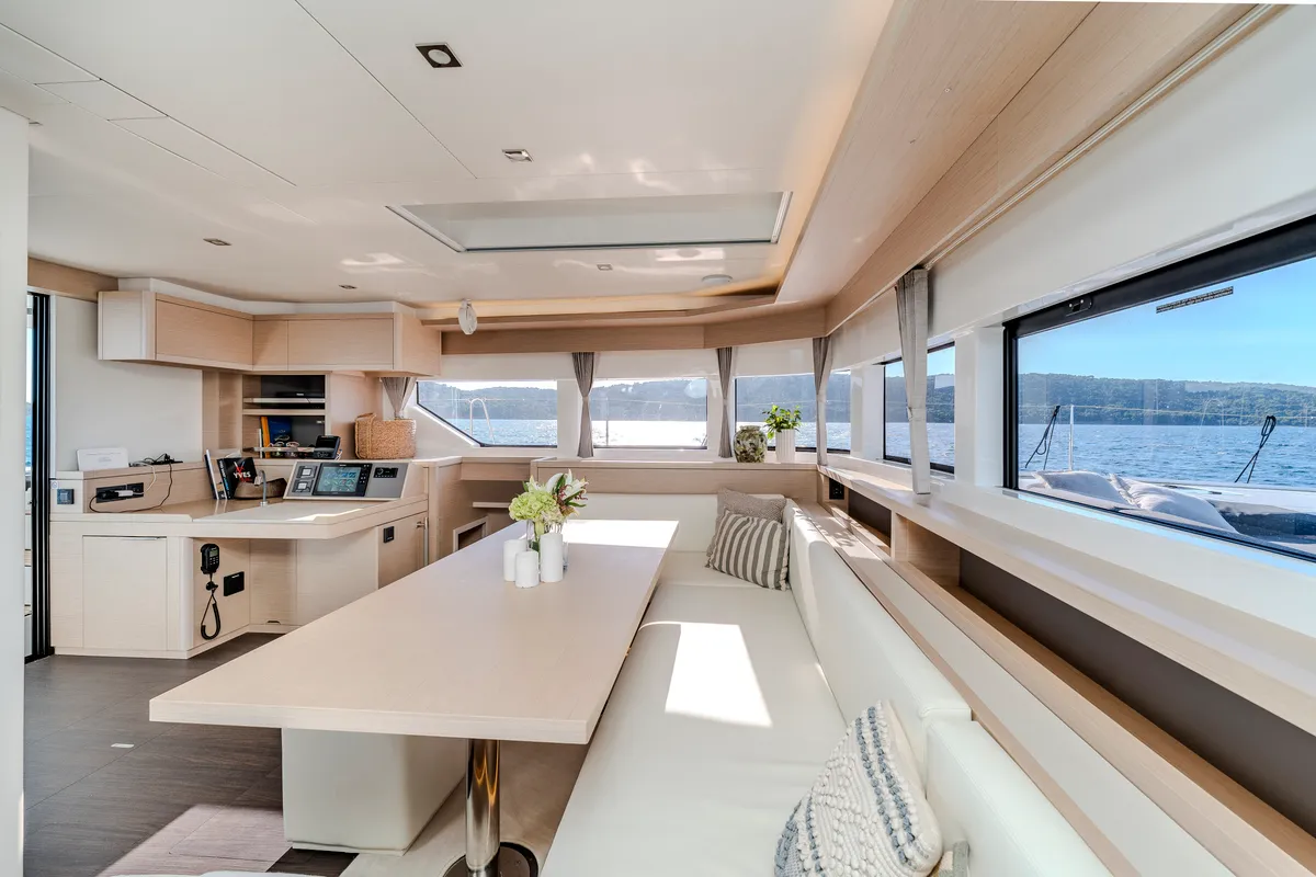 Salon of Black Caviar, a Lagoon 55 catamaran at Split, Croatia