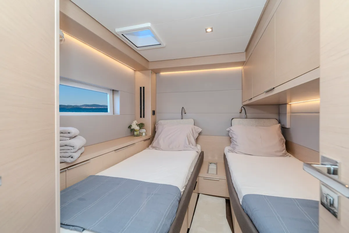 Cabin on Black Caviar, a Lagoon 55 catamaran at Split, Croatia