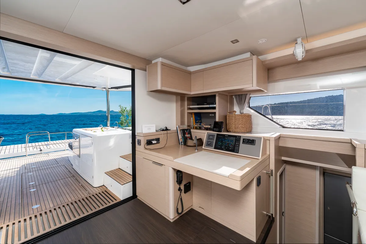 Salon of Black Caviar, a Lagoon 55 catamaran at Split, Croatia