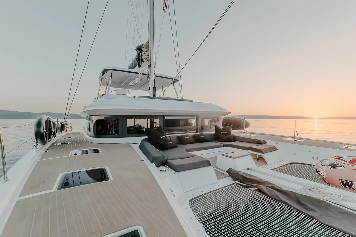 Deck of Triwing Ossus, a Lagoon 55 catamaran at Grad Kaštela, Croatia