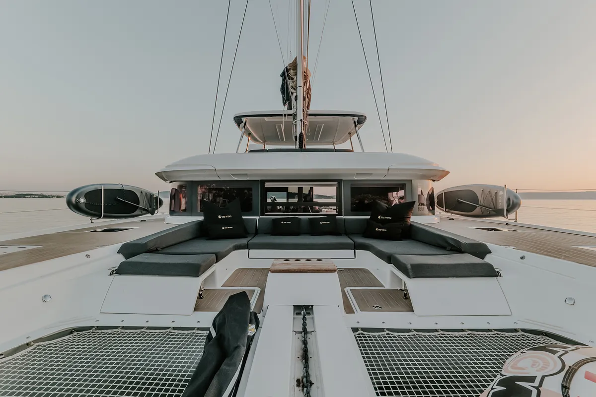 Deck of Triwing Ossus, a Lagoon 55 catamaran at Grad Kaštela, Croatia