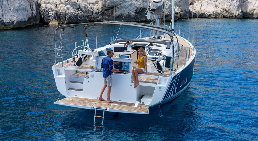 Deck of Hermes, a Bali Catspace catamaran at Preveza, Greece
