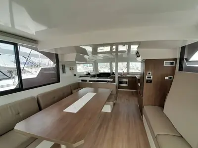 Salon of Hermes, a Bali Catspace catamaran at Preveza, Greece