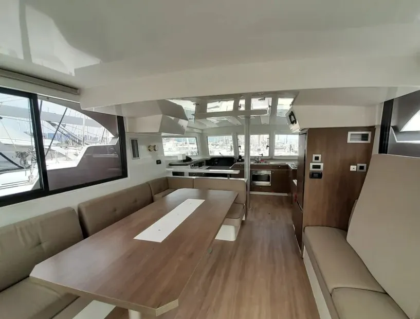 Salon of Hermes, a Bali Catspace catamaran at Preveza, Greece