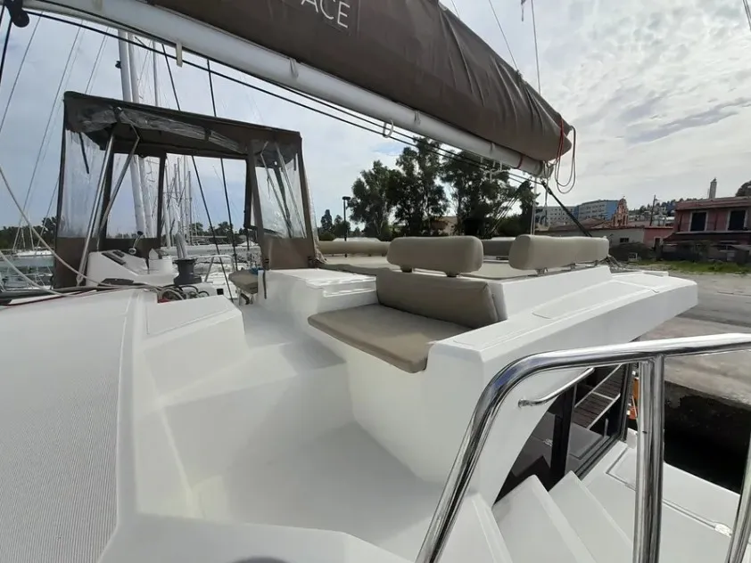 Deck of Hermes, a Bali Catspace catamaran at Preveza, Greece