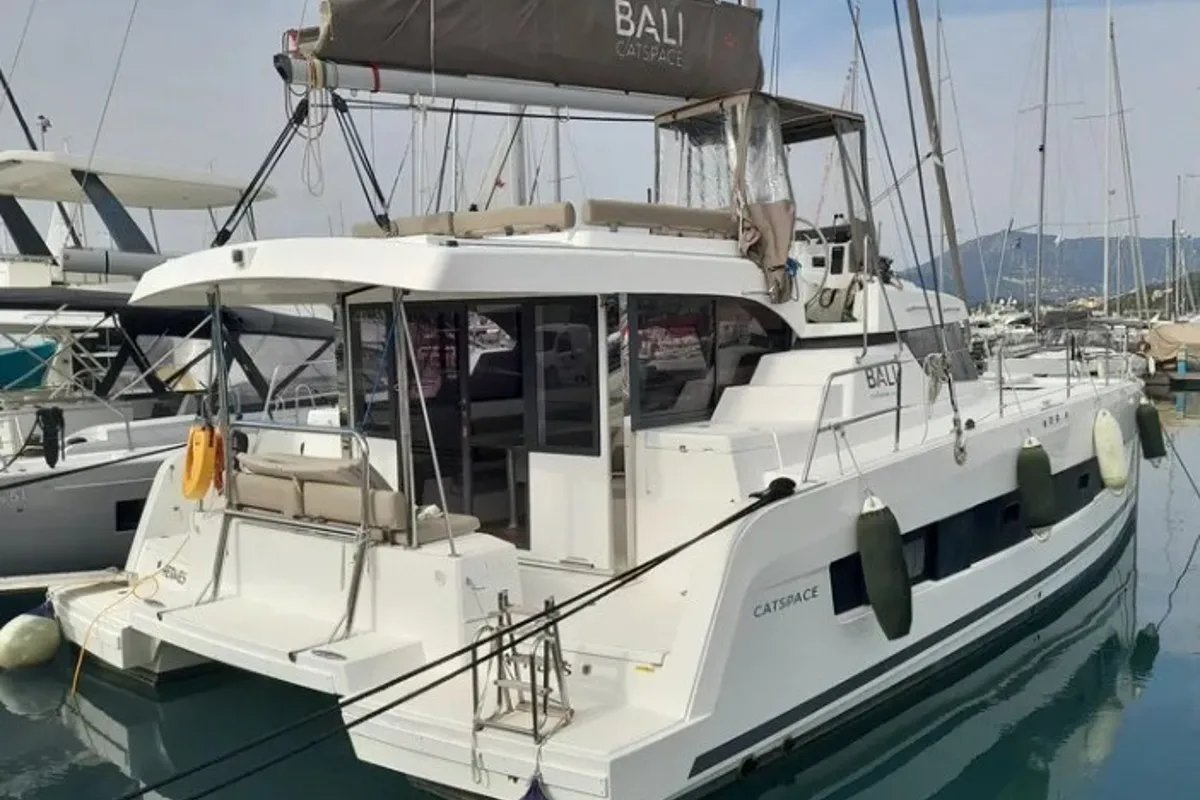 Exterior view of Hermes, a Bali Catspace catamaran at Preveza, Greece