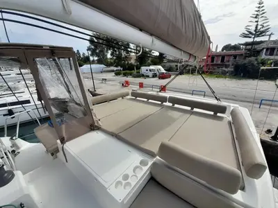 Deck of Hermes, a Bali Catspace catamaran at Preveza, Greece